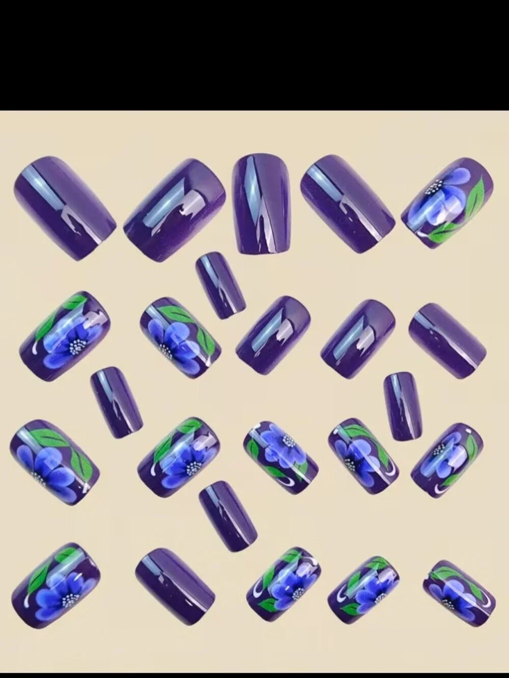 🔥3/$21 Deep Purple Floral Press On Nails